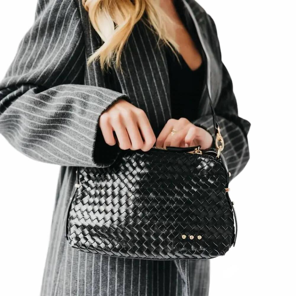 NEW PRETTY SIMPLE woven hobo shoulder bag in black